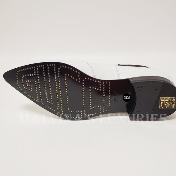 GUCCI BOOTS ANKLE QUEBEC 3 BUCKLE WHITE LEATHER POINTED TOE sz 37.5 7.5 - Picture 13 of 15